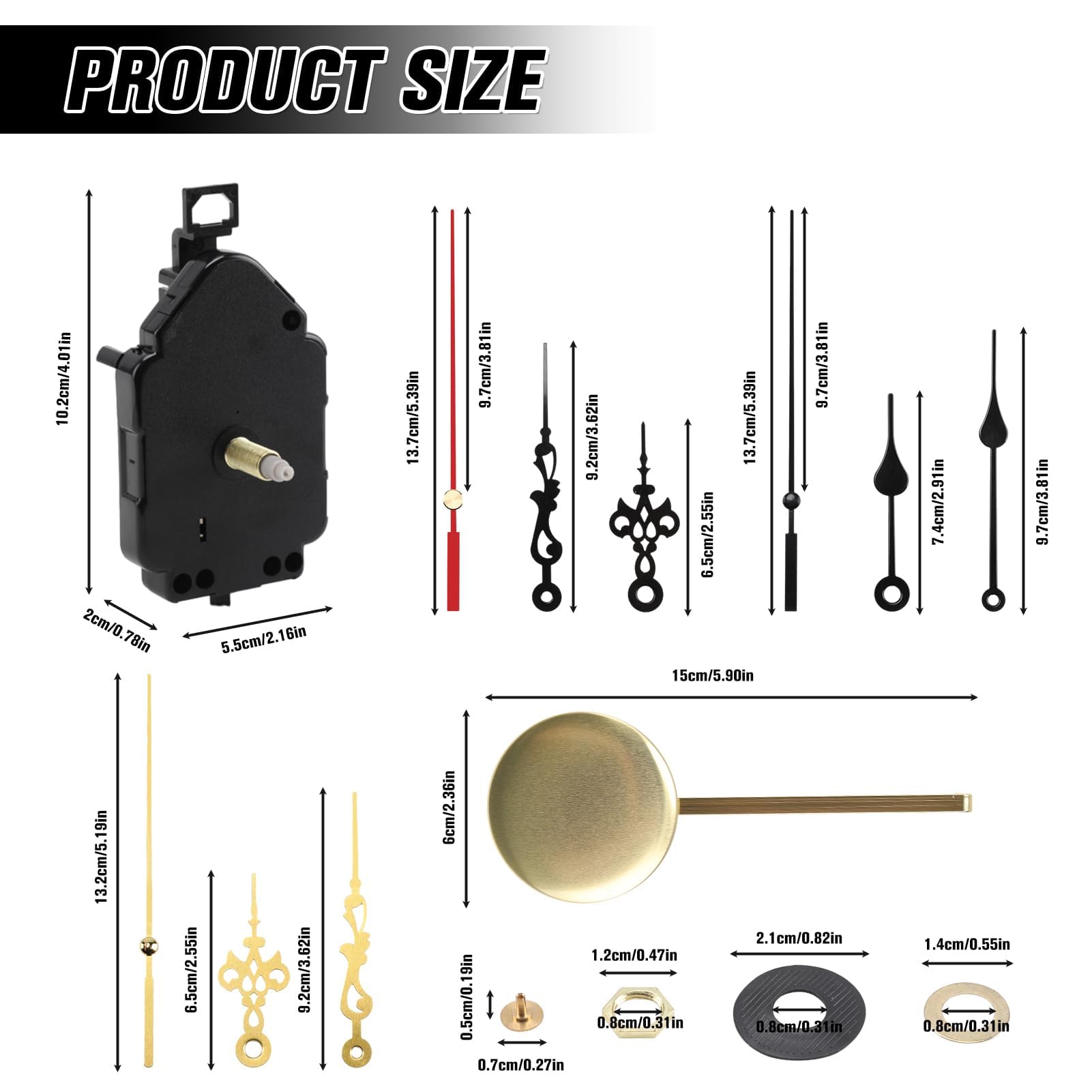 x10 mécanisme mouvement horloge pendule grandes aiguilles poire 17/23cm DIY