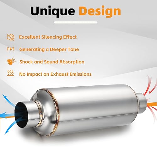 Miniatura 19 de A-KARCK Resonador de escape de entrada de 4 pulgadas, entrada de 4 pulgadas, salida de 4 pulgadas, silenciador de longitud total de 30 pulgadas, 1