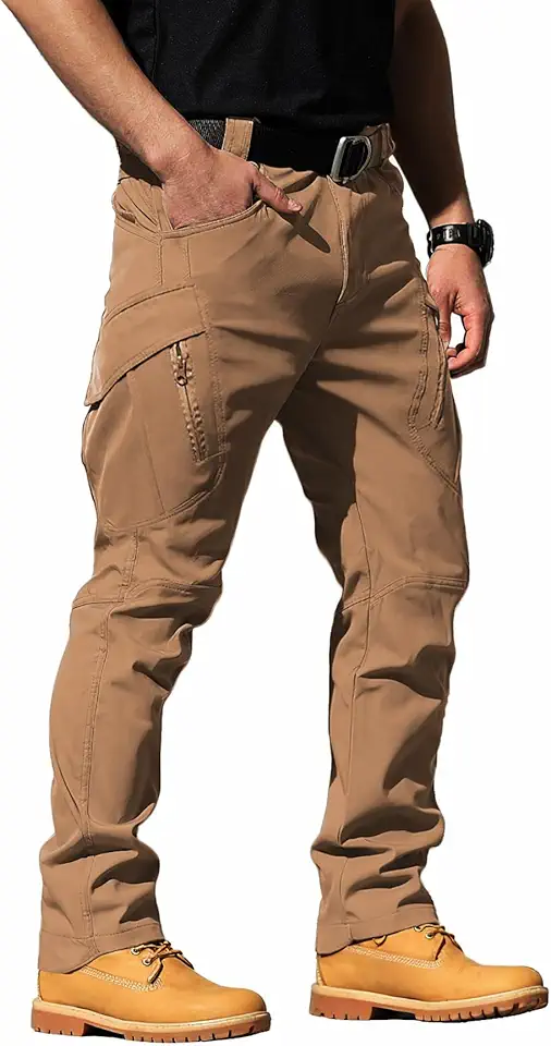 Calça cargo tática masculina Ripstop resistente à água, secagem rápida, caminhada e trabalho com vários bolsos (sem cinto)