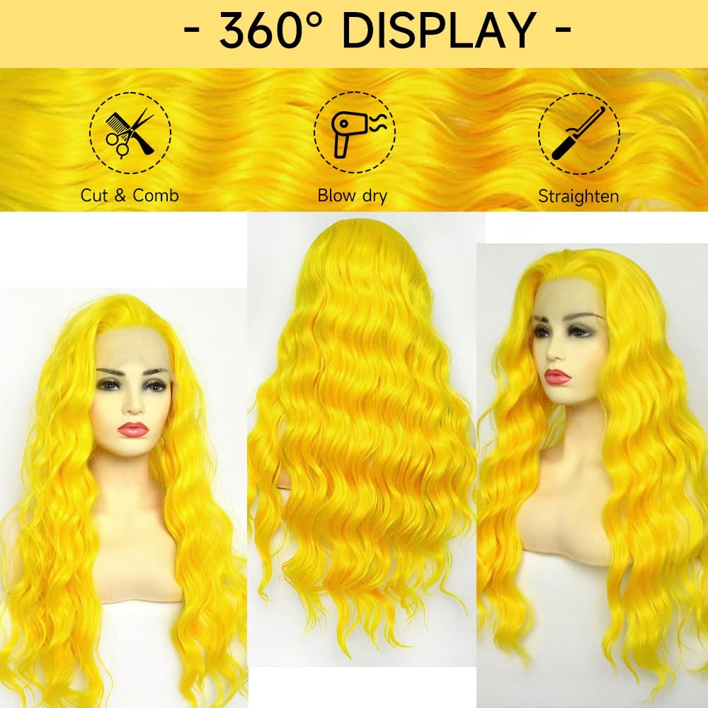 Amazon.com : Boumon Yellow Lace Front Wig Human Hair 200  display picture 2