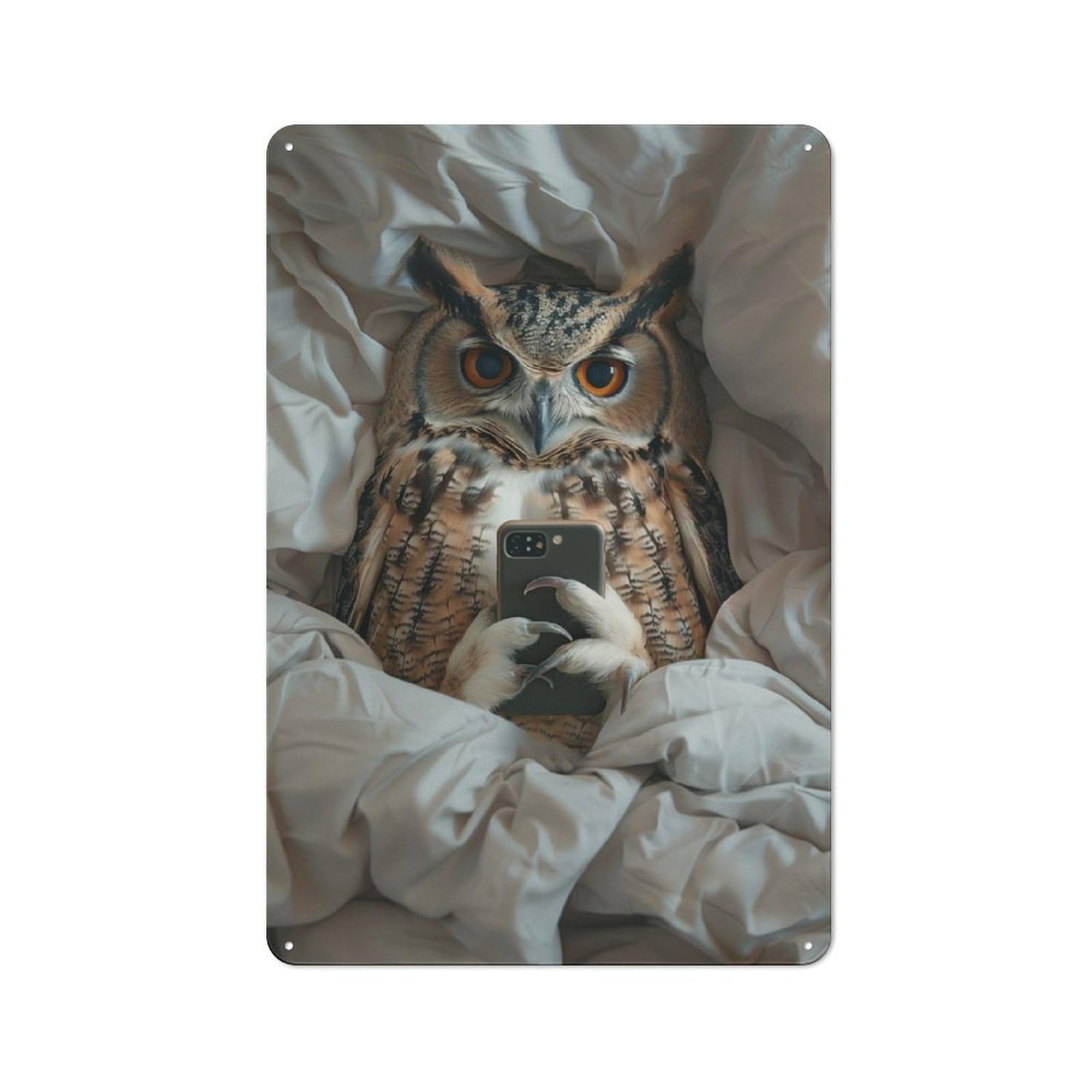 Junmoney Funny Owl Bed Mobile Phone For Man Cave Or Games Room, Retro Metal Plaque 30X20cm, For Metal Sign Collectors, For Garage And Workshop Walls