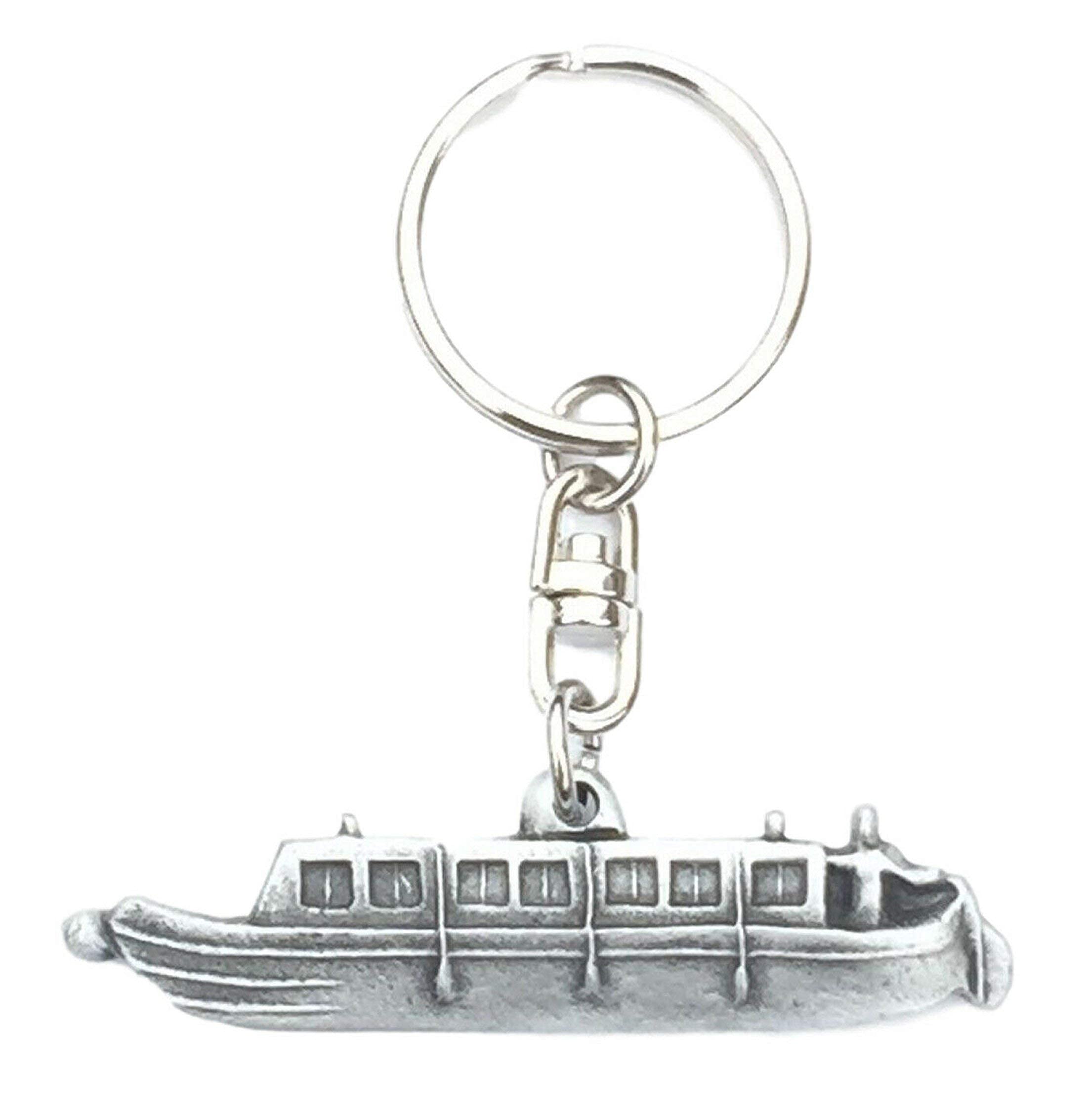 Emblems-gifts Canal Boat Handmade Pewter Keyring + Badge + Organza Bag