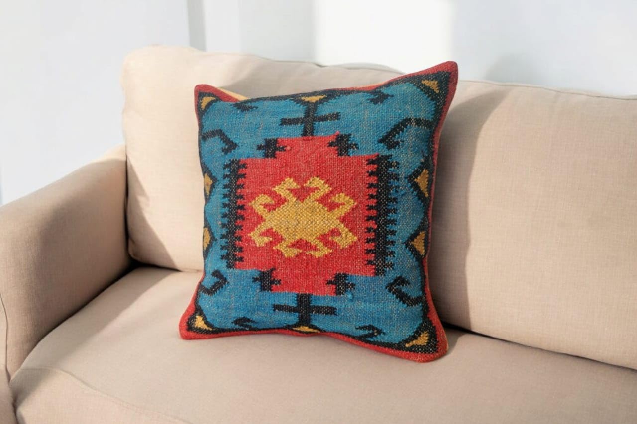 Handwoven Geometric Throw Pillow Covers, Aztec Pattern, Green and Beige, 18x18 Inches, Set of 4 (1, Color 10)