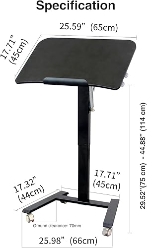 Miniatura 3 de Blanco 27 x 20 pulgadas - Escritorio neumático con ruedas ajustable para computadora portátil, soporte para computadora, mesa de elevación para