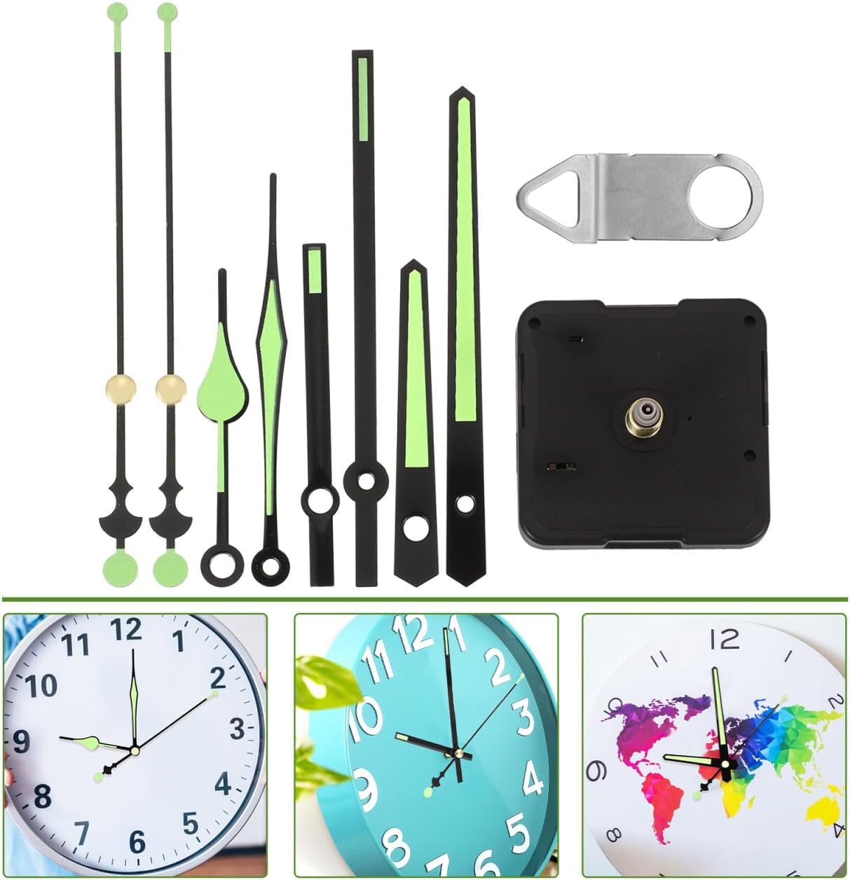 DOITOOL Luminous Clock Mechanism Battery Operated Replacement Kit with Glow in the Dark Clock Hands for DIY Wall Repair and Custom Design