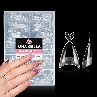 UNA GELLA Almond Shape Nail Tips Half Cover 216pcs Medium Almond Gel Nail Tips Pre-buff Matte Soft Gel Acrylic Press On Nails Easier Nail Extentions Art Salon 12 Sizes