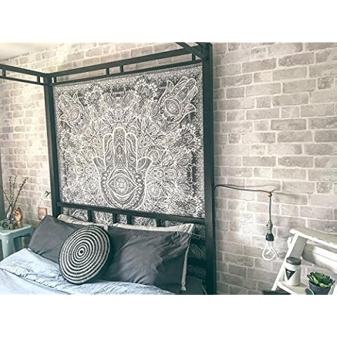 Koongso Black And White Hamsa Hand Indian Traditional Mandala Hippie Wall Hanging Tapestry Home Decoration Beach Blanket for Bedroom Dorm Decor 51" W x 60" L Cover