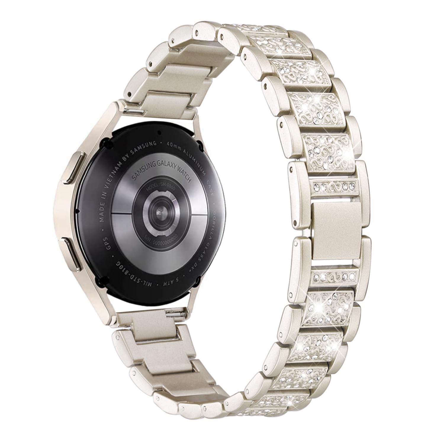 Mtozon Bling Women Bands Compatible with Samsung Galaxy Watch 7 6 5 4 40mm 44mm/Watch 3 41mm/Samsung Active 2 40mm 44mm/Watch4 Classic/Galaxy Watch 5 pro/Metal Dressy Wristbands, Champagne Gold