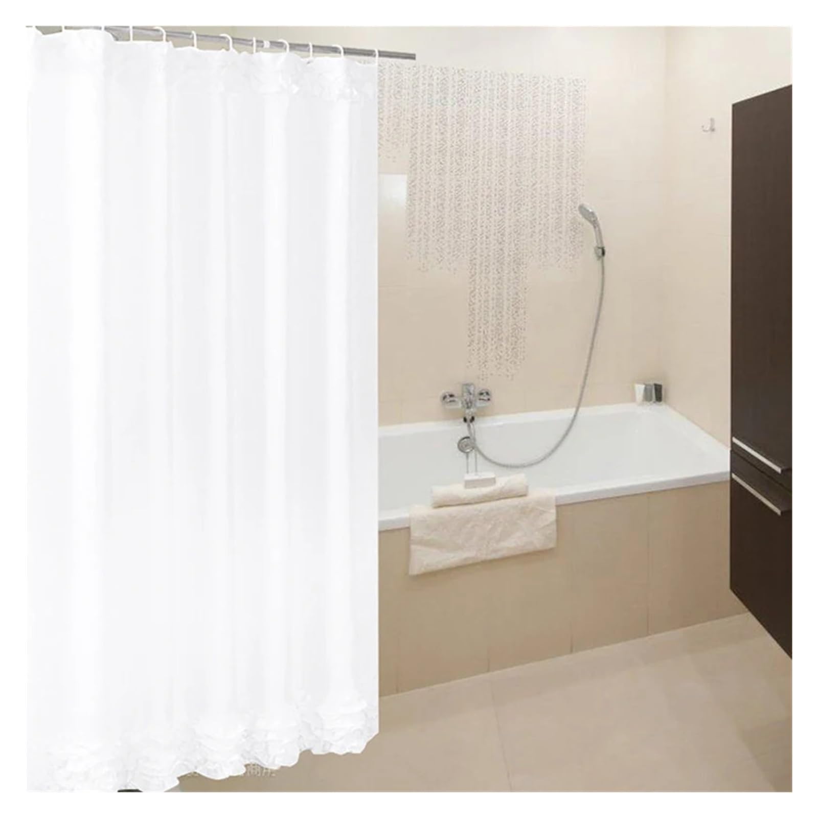 MZSKLW Shower Curtain White Lace Shower Curtain Polyester Fabric Bath Waterproof Ruffles Design With Hooks Bathroom Supplies