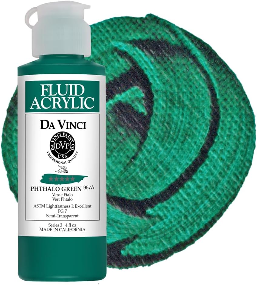 DA VINCI PAINTS Professional Artist Fluid Acrylic Paint, Viridian Green, 16oz