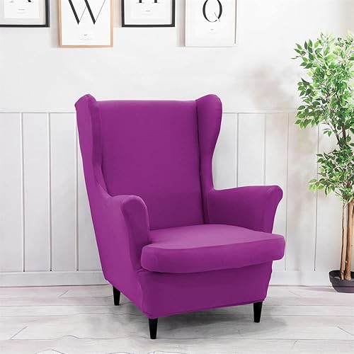 Miniatura 10 de Fundas para silla Wingback, 2 piezas, fundas elásticas para sillón de ala de color sólido con parte inferior elástica, protector de muebles para