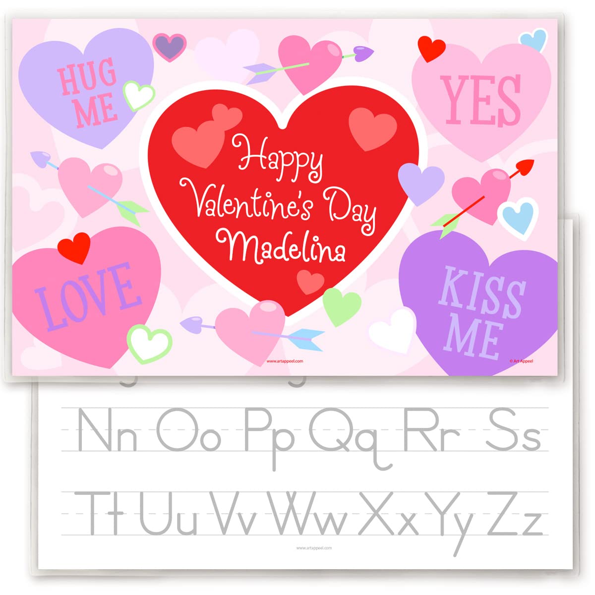 Valentine Heart Personalized Placemat for Kids, 18 Inches x 12 Inches, Laminated, by Art Appeel