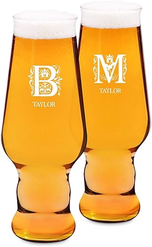 Maverton Juego de vasos de cerveza personalizables para parejas, gran capacidad, 13.5 onzas, diseño excepcional, cristalería para aniversario, 2