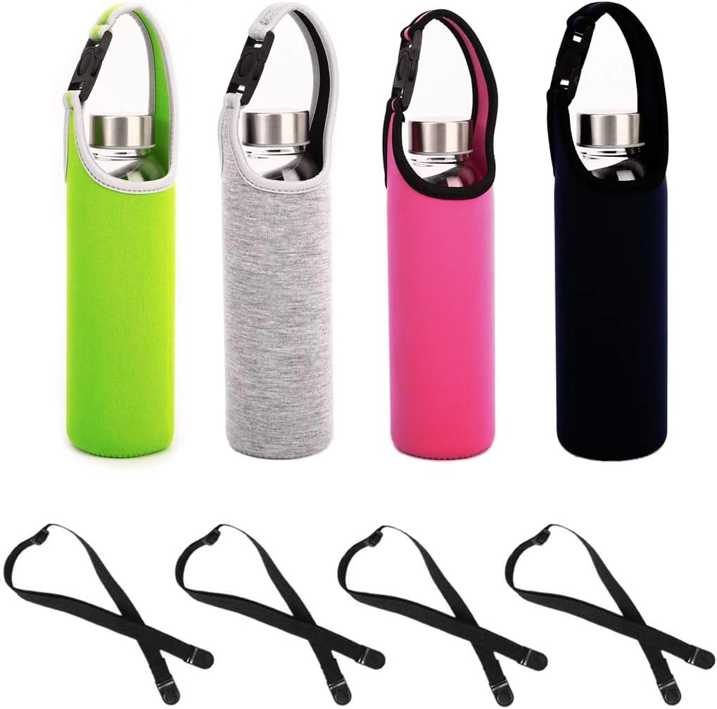 4 PCS Water Bottle Carrier with Shoulder Strap 16oz-21oz, Neoprene Sleeve Cup Holder Pouch with Carrying Handle for All Portable Sport Water Bottle -4 Colors