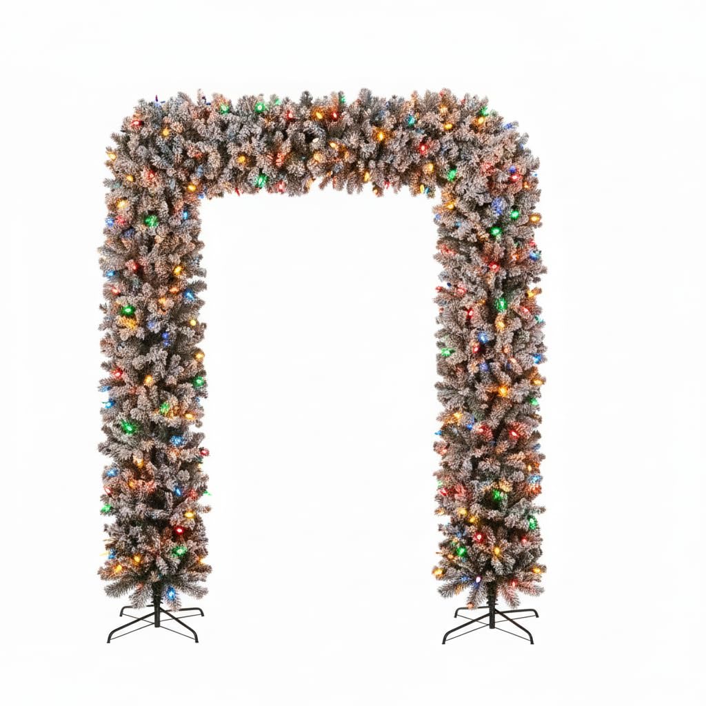 150cm Wide Single Christmas Door Arch - Snow Flocked - Pre-Lit Multicolour