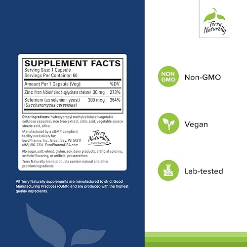 Miniatura 2 de Terry Naturally Zinc Plus Selenium - Immune & Respiratory Health Supplement - Mineral Supplement with Zinc Bisglycinate Chelate - Formula with