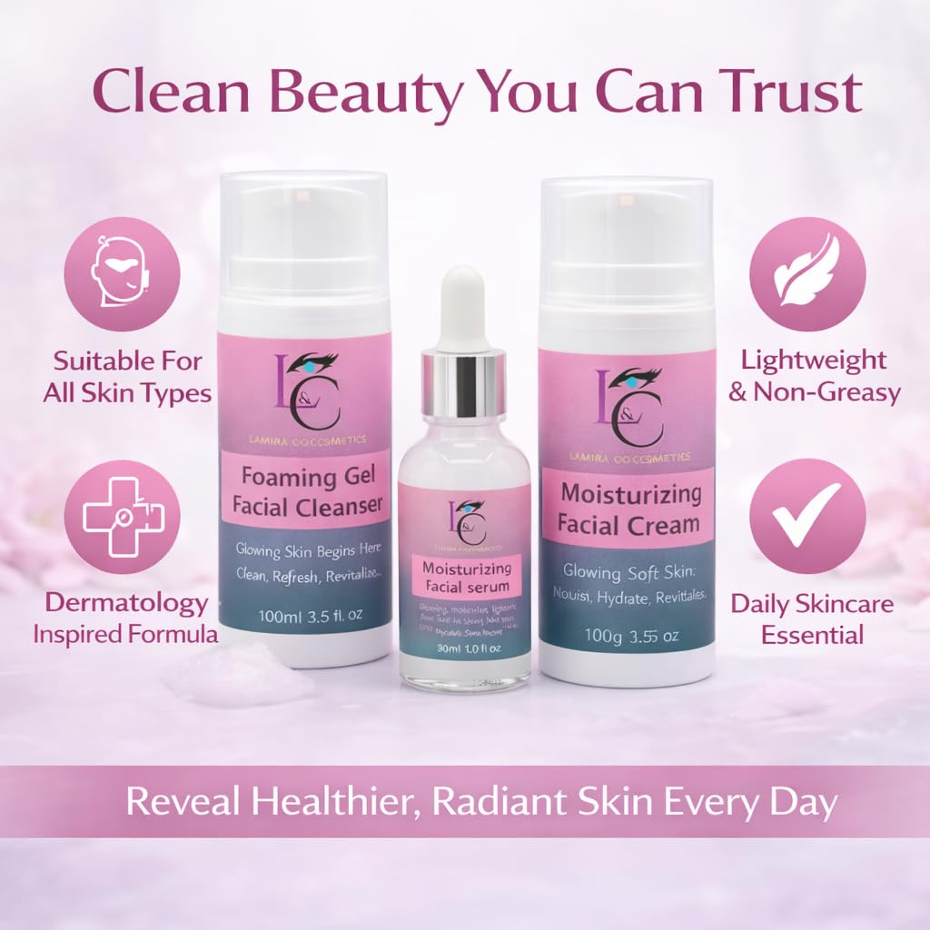 LED Mask Therapy Facial Anti-Aging, Firming, Whitening & Moisturizing | 100ml (3.5 oz) | Hyaluronic Acid, Vitamin C, Niacinamide & Plant Extracts Suitable for All Skin Types (Serum-Cleanser-Cream)