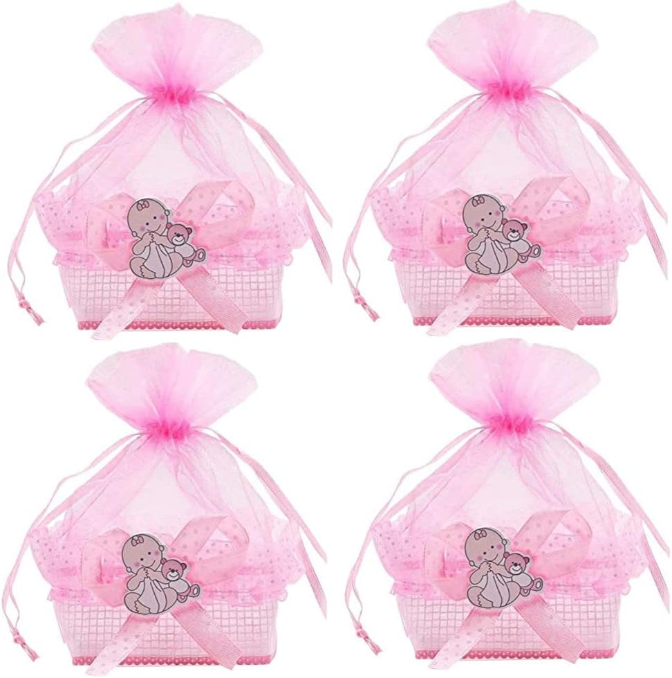 Noex Direct Baby Shower Favors Mini Candy Bottles Bag Gift Box Cute Party Suppliers Decoration Basket for Baby Boys Girls Birthday ， Pink, 18Pcs (basket18-2)