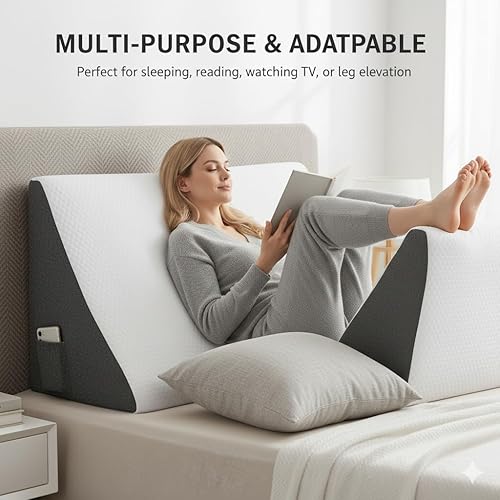 Miniatura 4 de Almohada de cuña para dormir  Cuña de cama de espuma viscoelástica para reflujo ácido, ronquidos, elevación de espalda y piernas, recuperación