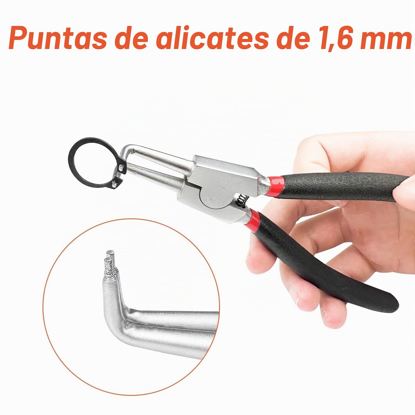 4 piezas alicates circlip Interiores, alicates circlip Externos, Rectas con mango aislado, Curvas con Bolsa de Almacenamiento para Anillos de Retencion