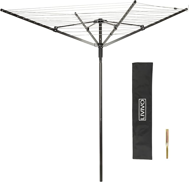 LIVIVO ® Outdoor Garden 4 Arm 45m folding Rotary Washing Line Clothes Airer Dryer with Free Ground Spike and Cover (Black)