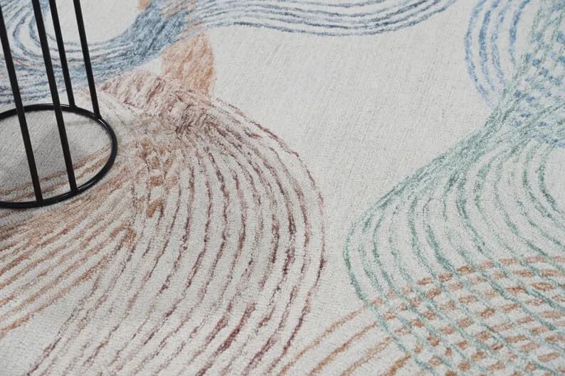 Hand Tufted Abstract Loop Area Rug – Pastel Blue, Sage & Terracotta Modern Rectangular, 18.7 lbs Carpet for Living Room 8.0x10.0