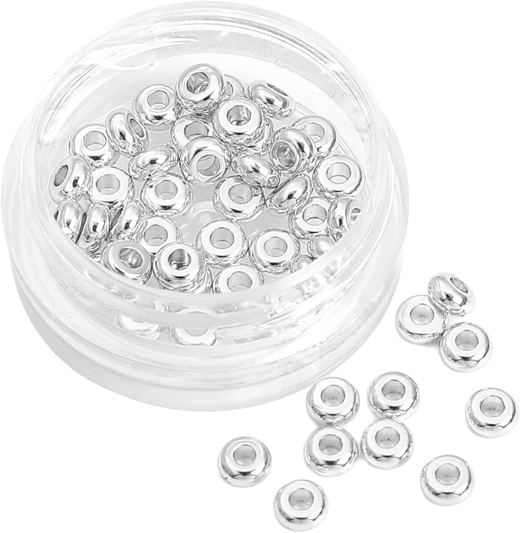 Silver Plated Roudelle Spacer Beads 4x1.8mm 50pcs for Jewelry Making Findings Non Tarnish