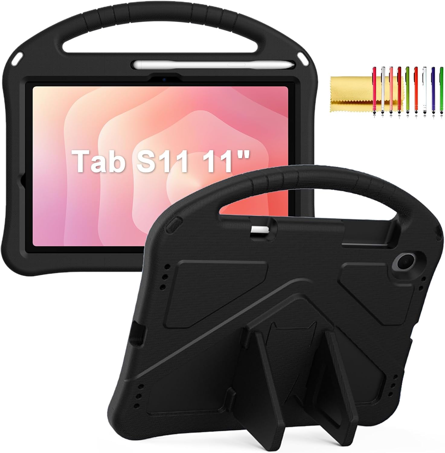 Kids Case for Samsung Galaxy Tab S11 2025 11" Tablet, Techcircle Light Weight Shock Proof EVA Foam Handle Rugged Stand Protective Case, Black
