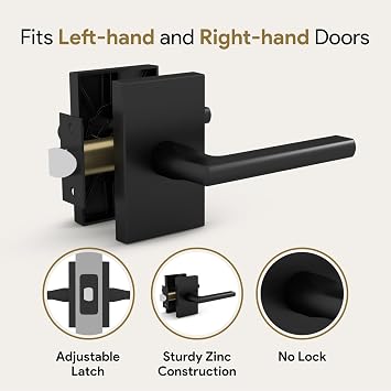 Mega Handles Glamor Collection - Reversible Passage Door Handle + Transom Chain (Matte Black)