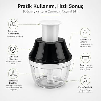Orret Home Basmalı El Rondosu 3 Bıçaklı Doğrayıcı Manuel Rondo Pratik Mutfak Doğrayıcı Sebze Soğan Sarımsak Parçalayıcı Paslanmaz Çelik Bıçaklı Mini Rondo