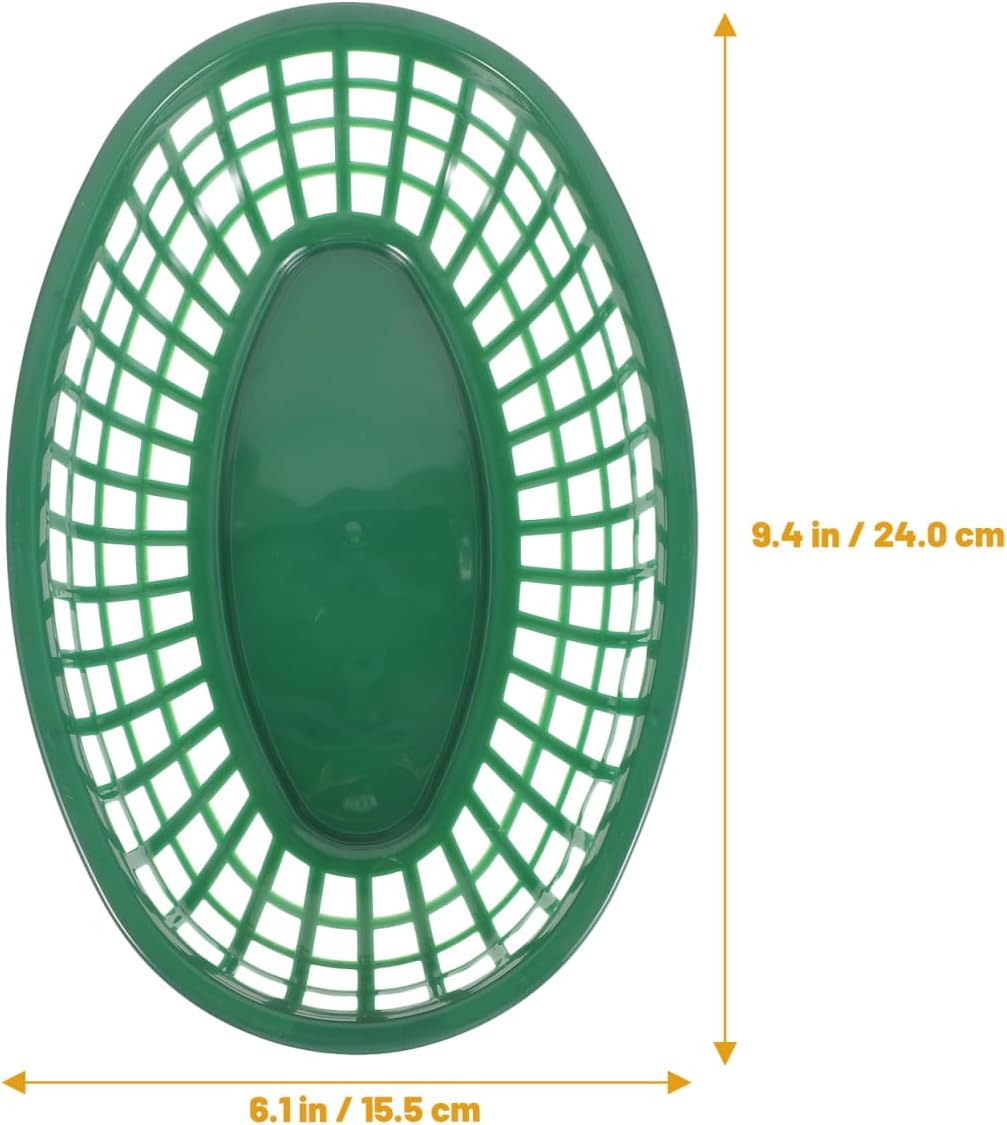Hemobllo 10Pcs Oval Plastic Fast Food Baskets Reusable Snack Serving Trays Lightweight Portable for Fries Chips Fruit Bread Storage and Party Use Dark Green