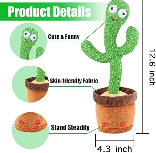 Miniatura 2 de Cactus divertido para niños, adultos y mascotas que Baila, canta, imita voces recargables con 120 canciones en inglés