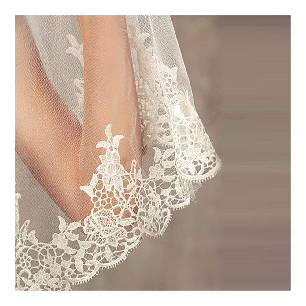 Veli da Sposa Uno Strato del Bordo del Merletto Bianco Avorio cattedrale Velo da Sposa Lungo Il Fronte Coperto Velo da Sposa con Pettine Splendido Tulle da Sposa
