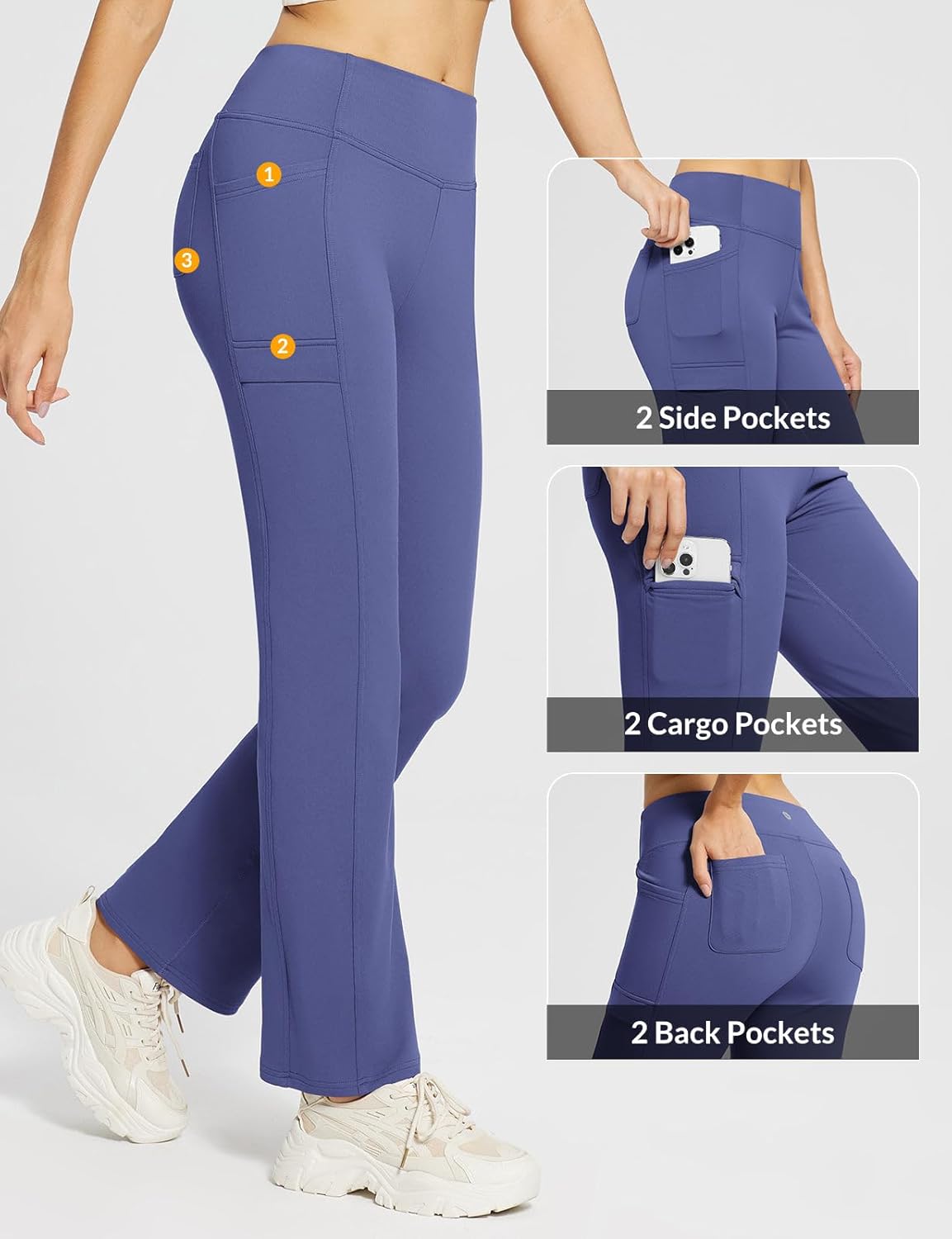 baleaf Women's Fleece Lined Pants Yoga Pants Warm Thermal Winter High Waisted Straight Leg Leggings with 6 Pockets - Image 4