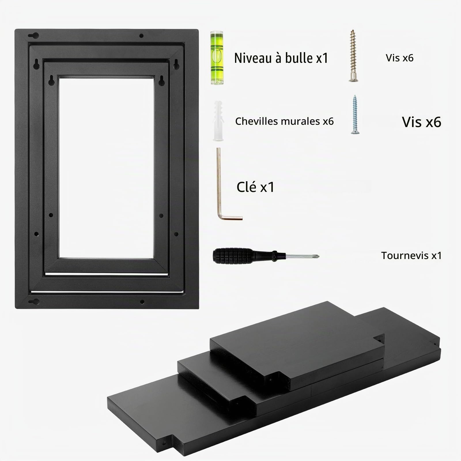 Lot de 3 étagères murales flottantes pour Mur, étagères suspendues pour Rangement Mural, étagère Murale carrée, étagères murales pour Salle de Bain, Salon, Noir