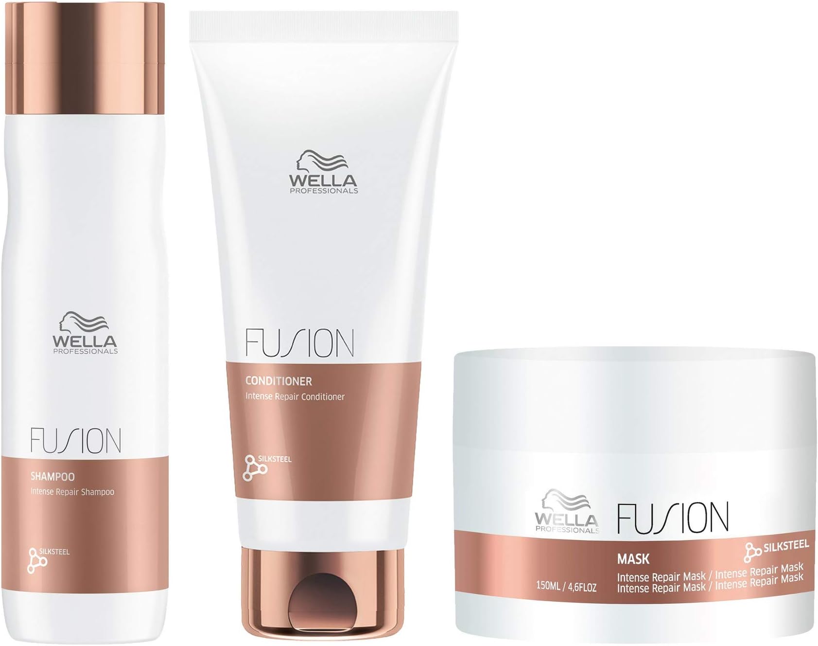 WELLA Professionals Fusion Intense Repair Fresh Conditioner 200ml, Fusion Intense Repair Mask 150ml and Fusion Intense Repair Shampoo 250 ml Combo, Damaged, 1 Count