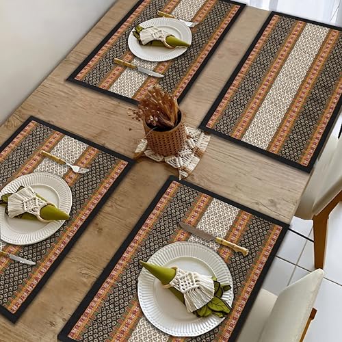 Image of Table Mats Set of 4 Handmade Reversible Heat Resistant | River Grass Dining Placemats Zero Plastic | Natural Madurkathi Eco Friendly | Rustic Boho Dcor | Royal Black Four Mats