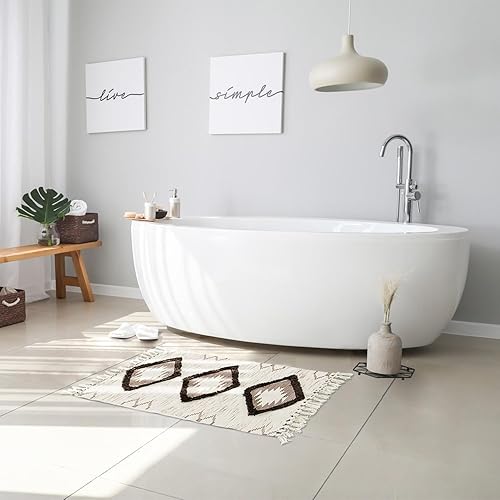 Miniatura 8 de nanbowang Alfombra de pasillo bohemia de 2 x 3 pies, alfombra de pasillo lavable, alfombra de piso de cocina con borlas, alfombra de algodón tejido