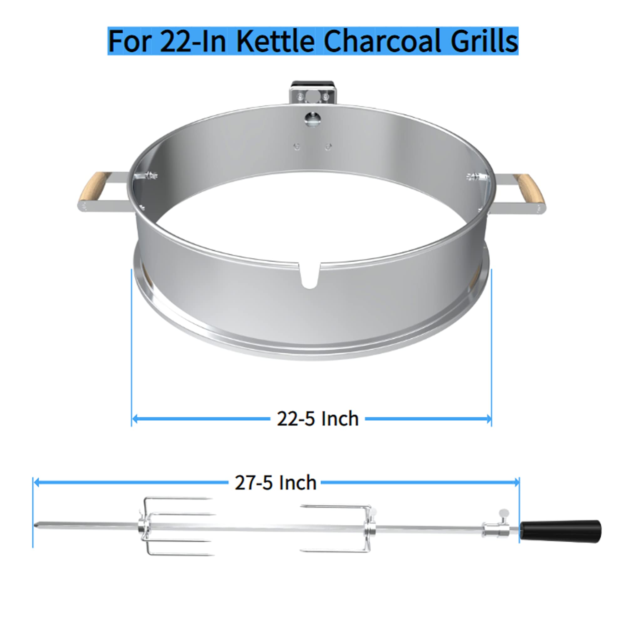 BBQSTAR Universal Stainless Steel 22.5in Kettle Grill Rotisserie Kit