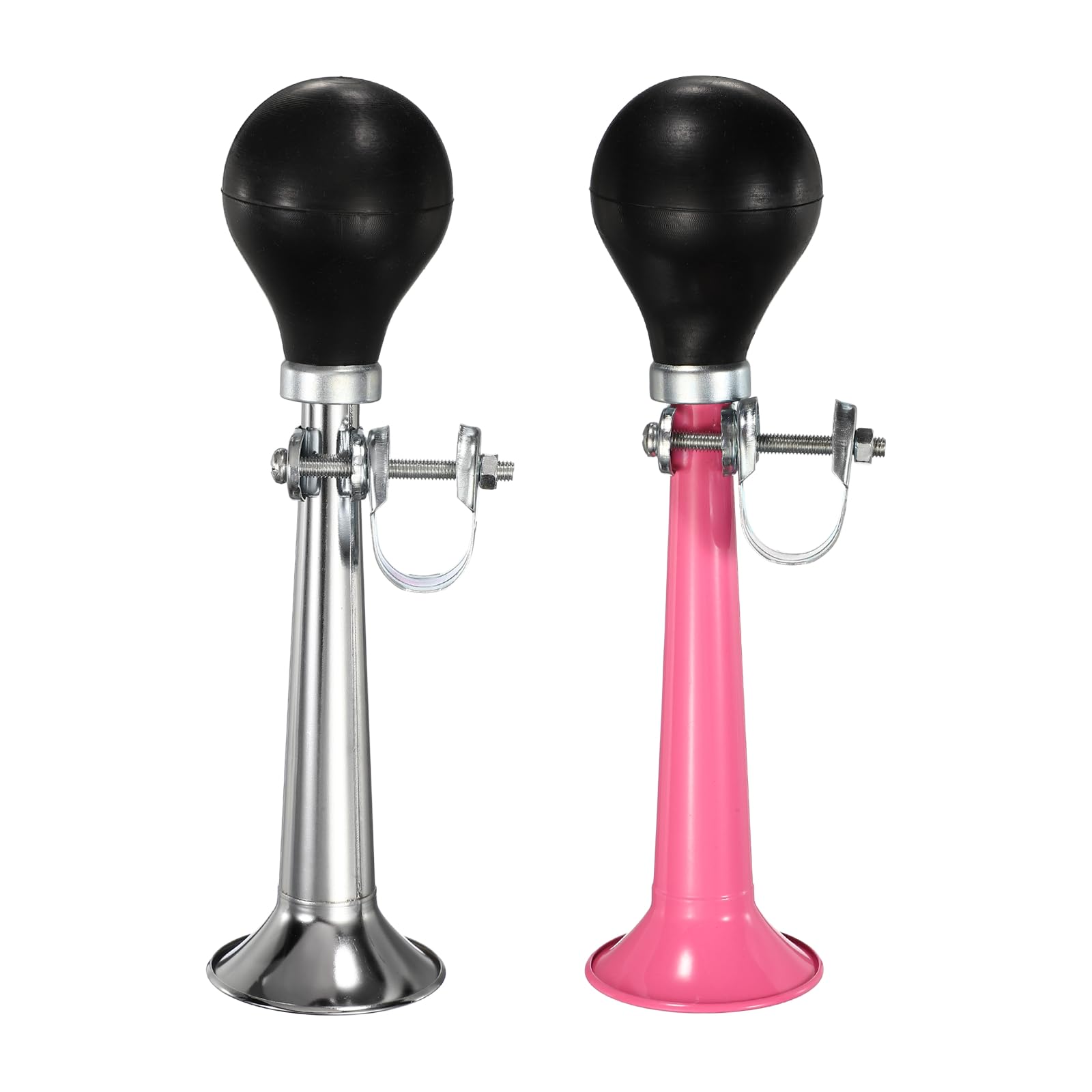 YELARXI Bike Horn, Air Horns for Safety with Air Squeeze Metal Handlebar Bugle Bicycle Loud Bell 2Pcs & 8" & Silver/Pink - Fit for (Road/Mountain/Bikes/Scooters)