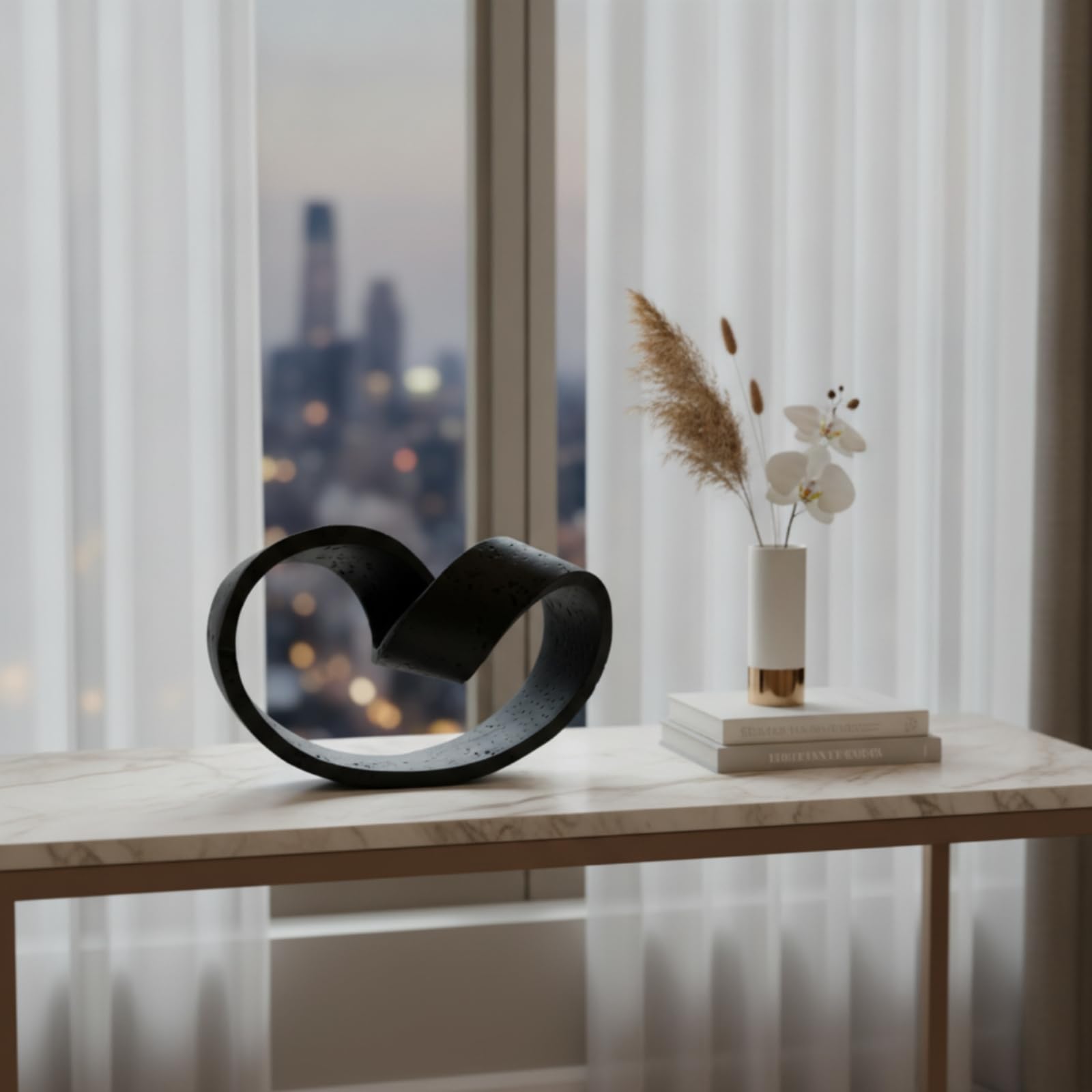 Escultura No Objetual Minimalista Figura con Forma Anillo Artística Estatuilla Humana para Recibidor, Beige, 27 17 19cm