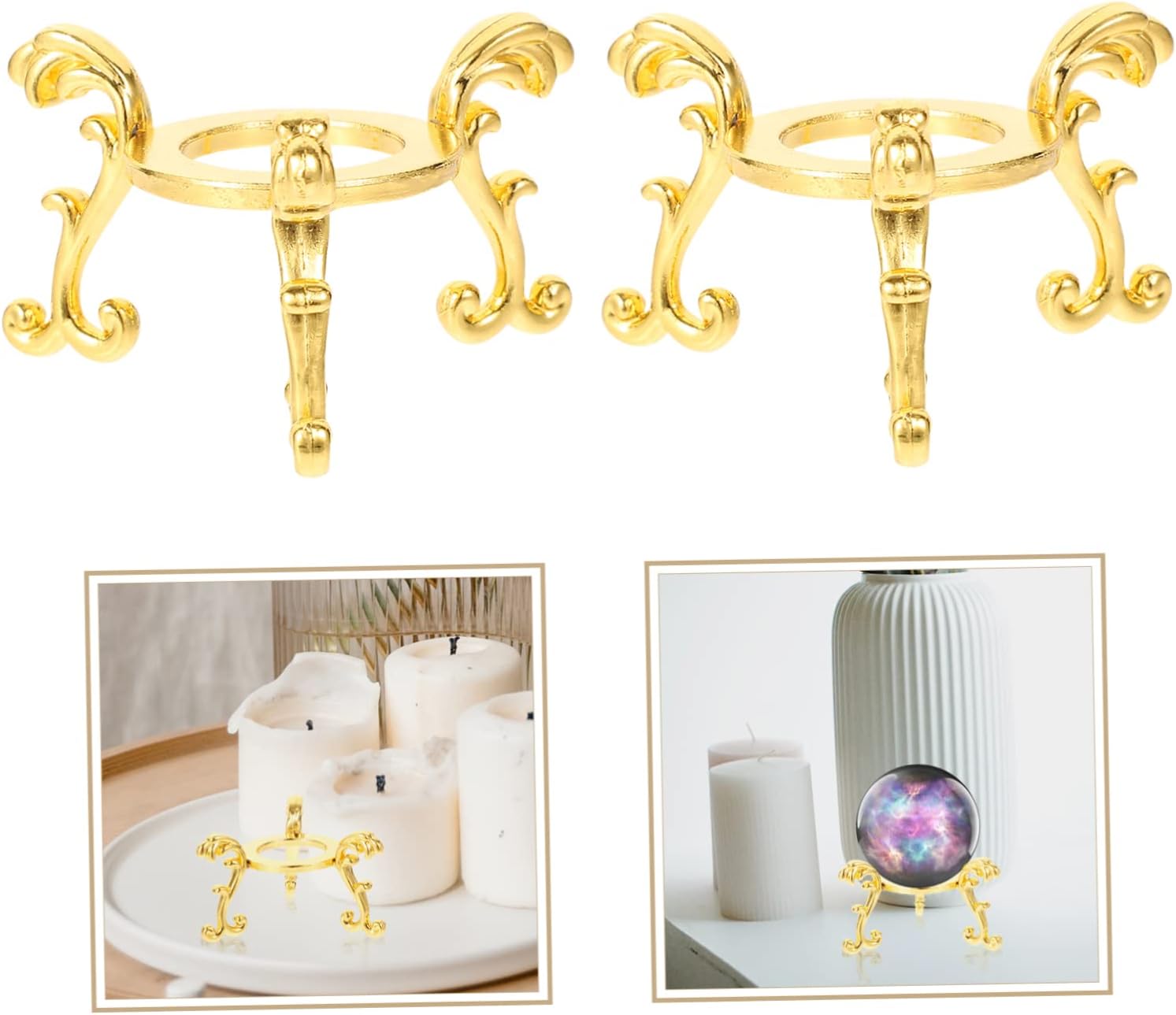 2pcs Crystal Ball Stand Alloy Golden Desktop Display Pedestal