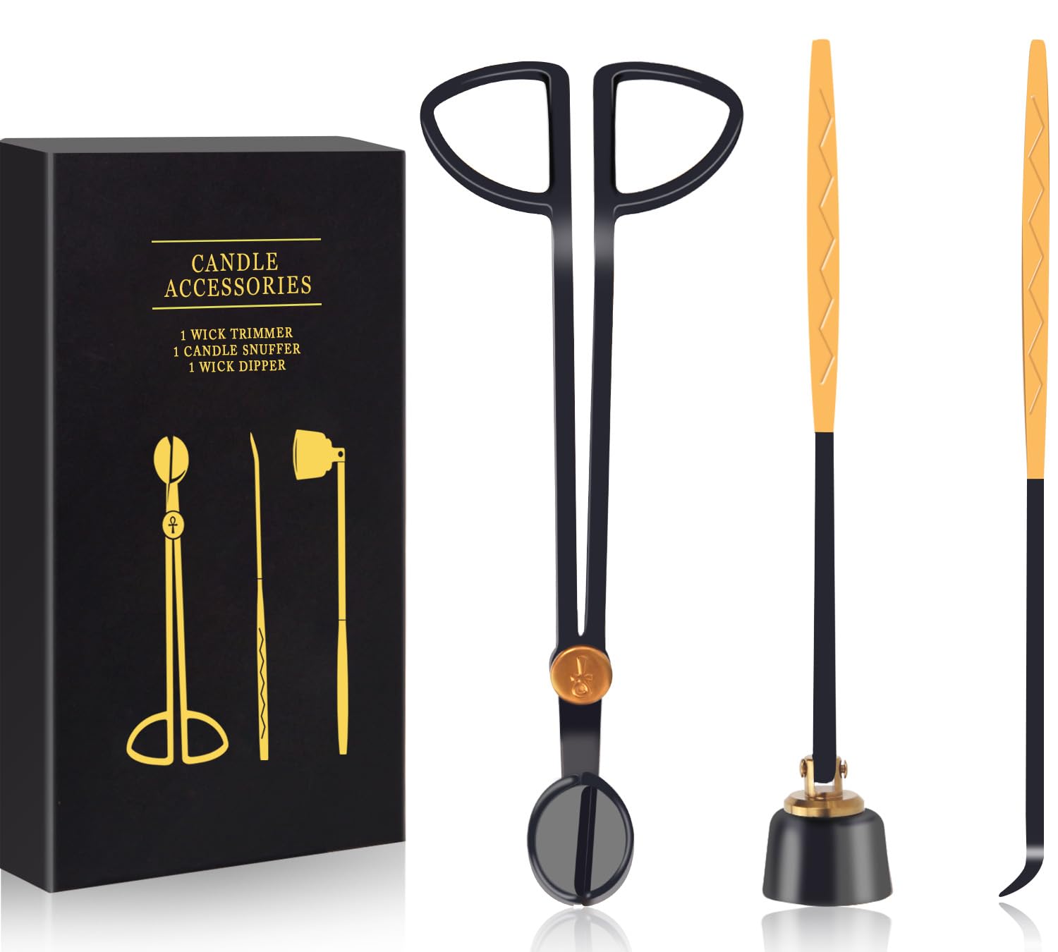 3 in 1 Candle Care Kit, Candle Wick Trimmer Cutter, Candle Snuffer Extinguisher, Wick Dipper, Luxury Candle Accessory Set with Gift Package for Family Friends Candle Lover