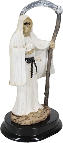 Miniatura 7 de Ebros Gift Figura decorativa de esqueleto blanco de Santa Muerte con guadaña y perla, 5.5 pulgadas de alto, madre de hueso sagrado, ángel oscuro