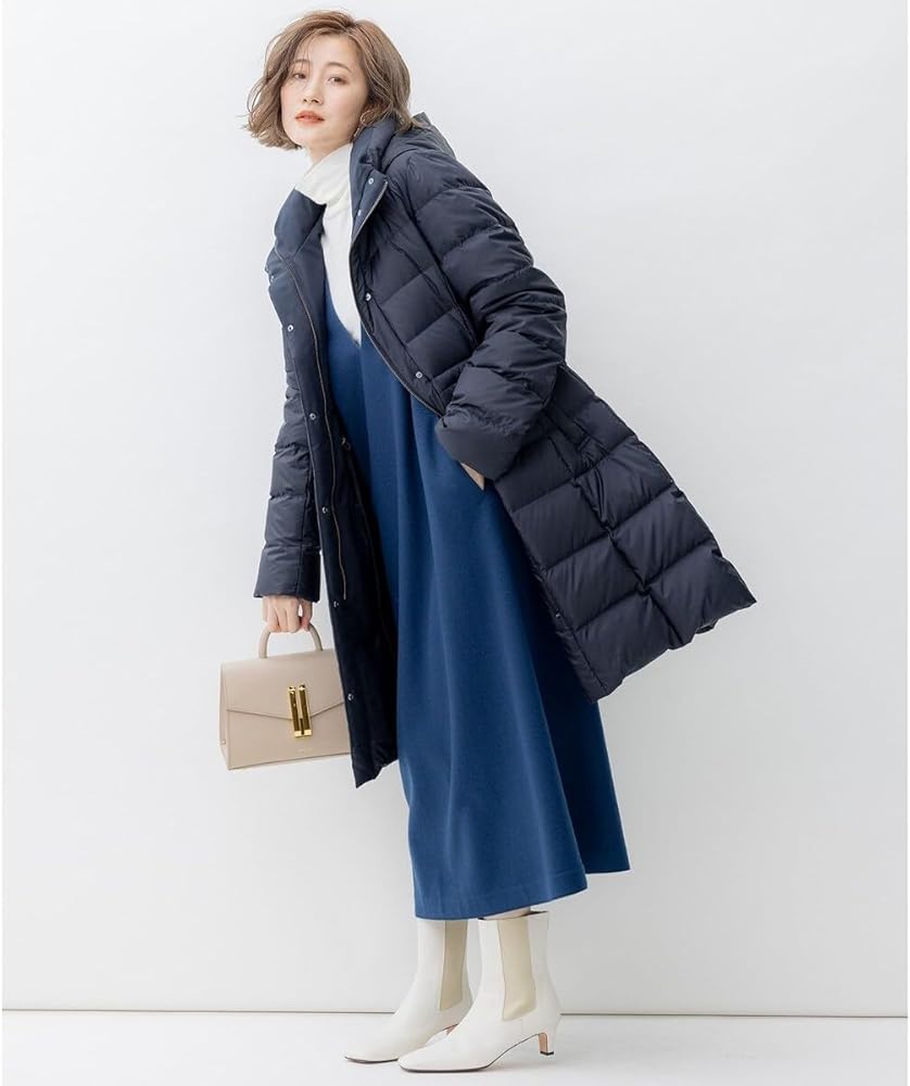163 新品 23区 洗える シレータフタ ロング ダウンコート 紺 40 23区 ダウン ダウンジャケット 「洗える」シレータフタ ロング