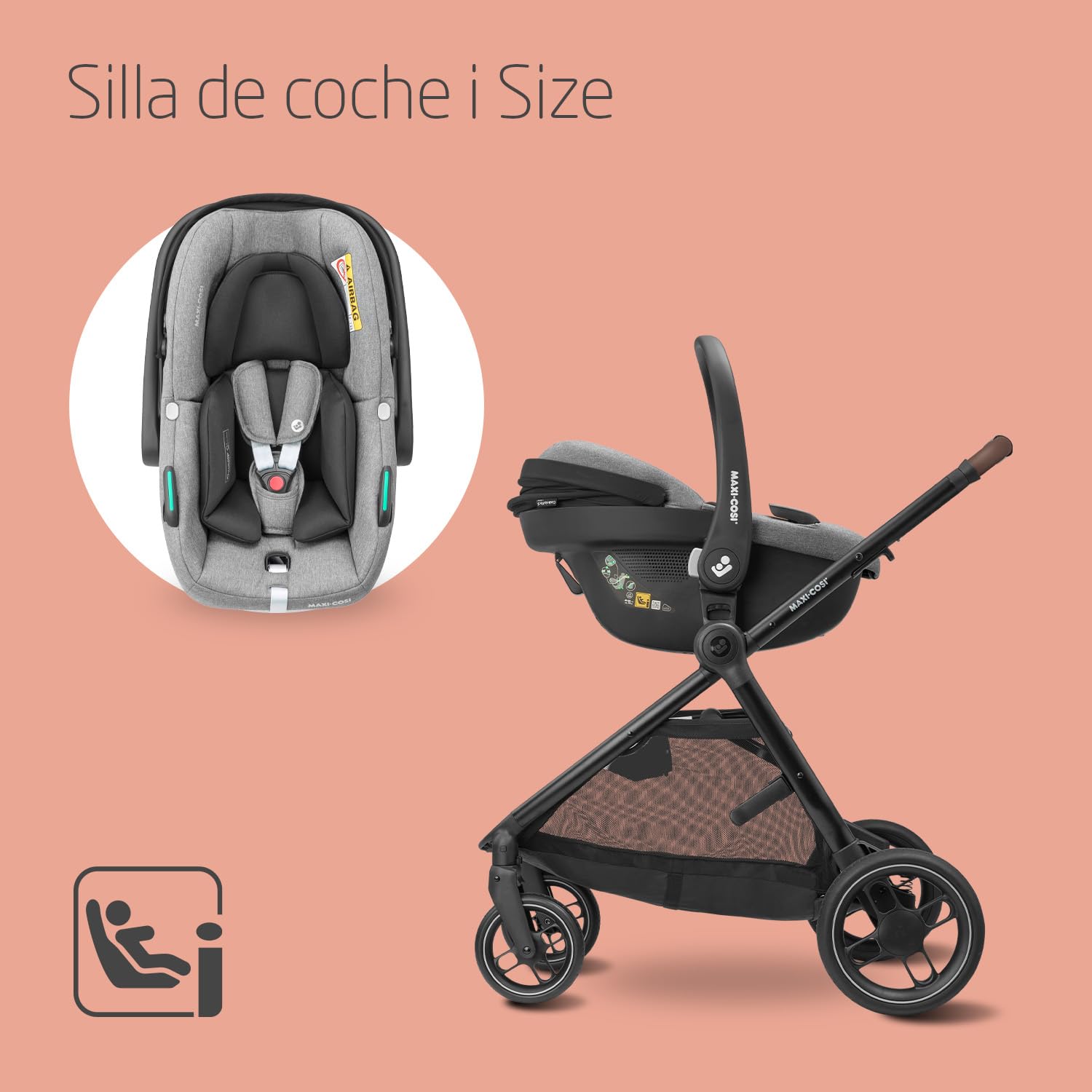 Maxi-Cosi Zelia S Trio Cochecito Bebe 3 Piezas, 0 - 4 Años, hasta 22 kg, Plegable, Compacto y Reclinable Silla de Paseo, con CabrioFix S i-Size Silla Coche Bebe, Accesorios, Bolso Cambiador, Gris