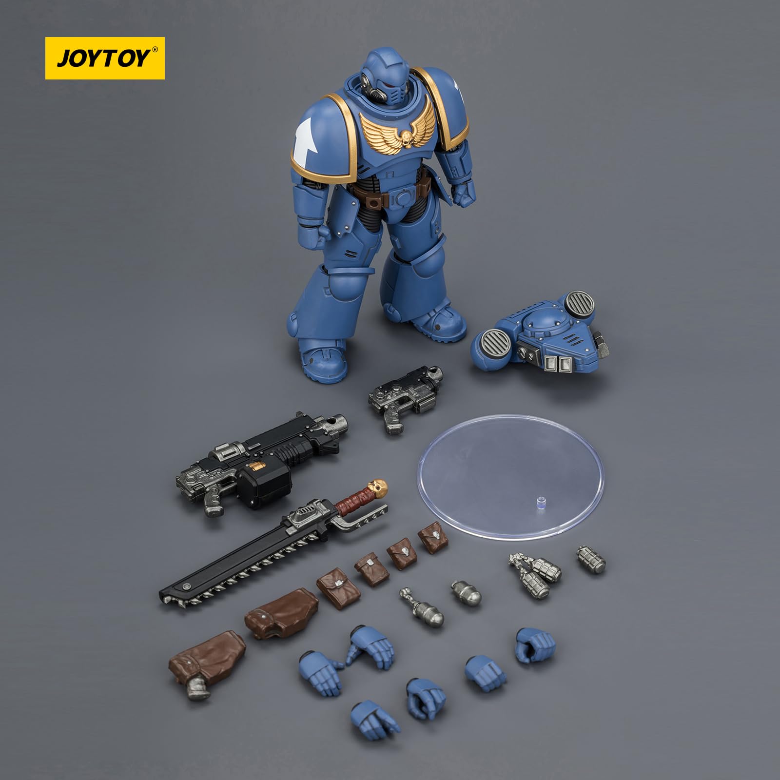 JOYTOY Warhammer 40k Ultramarines Intercesor con rifle de perno, pistola de perno y espada de cadena 1/18, figura de acción para coleccionar y mostrar modelo