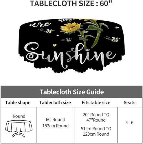 Miniatura 4 de You are My Sunshine - Mantel redondo de 60 pulgadas de diámetro, con cita positiva de amor, manteles de girasol para comedor, cocina, bodas y fiestas