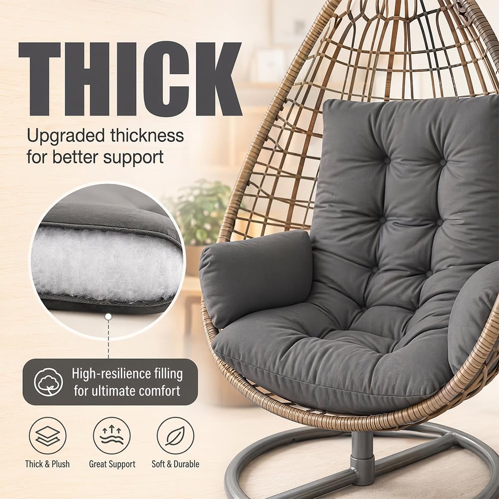 CEWROM Coussin de fauteuil suspendu - Coussin de jardin pour balancelle suspendue - Coussin en polyester épais avec dossier pour fauteuils suspendus, cocoons de jardin et chaises à œufs - Coussin
