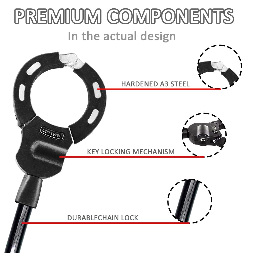 Cavo di blocco per bicicletta, lucchetto per scooter elettrico, cavo di sicurezza spesso 12 mm, resistente antifurto, ideale per scooter elettrici, moto, biciclette e passeggini, ferroso